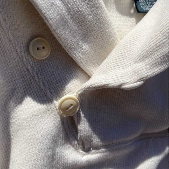 Men's Vintage Polo Ralph Lauren Sweater White Solid L Button High Neck Preppy - Picture 6 of 14